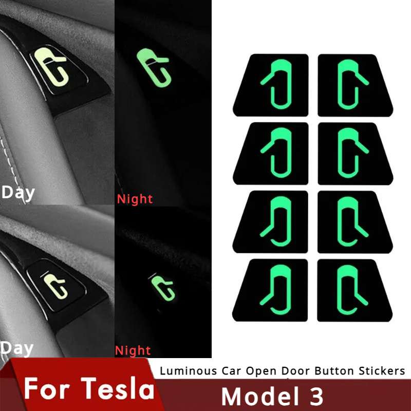 Tesla Tablet Accessories - สติกเกอร์ปุ่มเปิดประตูรถเรืองแสงสำหรับเทสลารุ่น3อุปกรณ์ตกแต่งรถยนต์สติกเกอร์เตือนการเปิดที่เท้าแขนสติกเกอร์ติดหน้าต่างลิฟท์สวิตช์