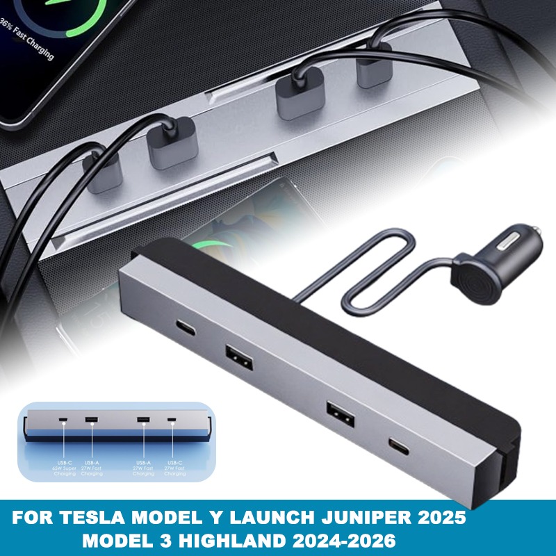 Usb Hub Type C - อะแดปเตอร์คอนโซลกลางรถยนต์ มัลติพอร์ต 65W Type-C USB HUB